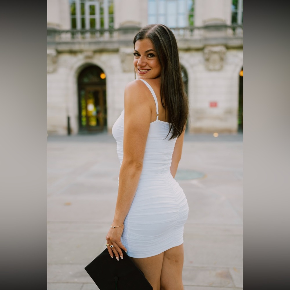 White rouched college date party graduation dress worn once